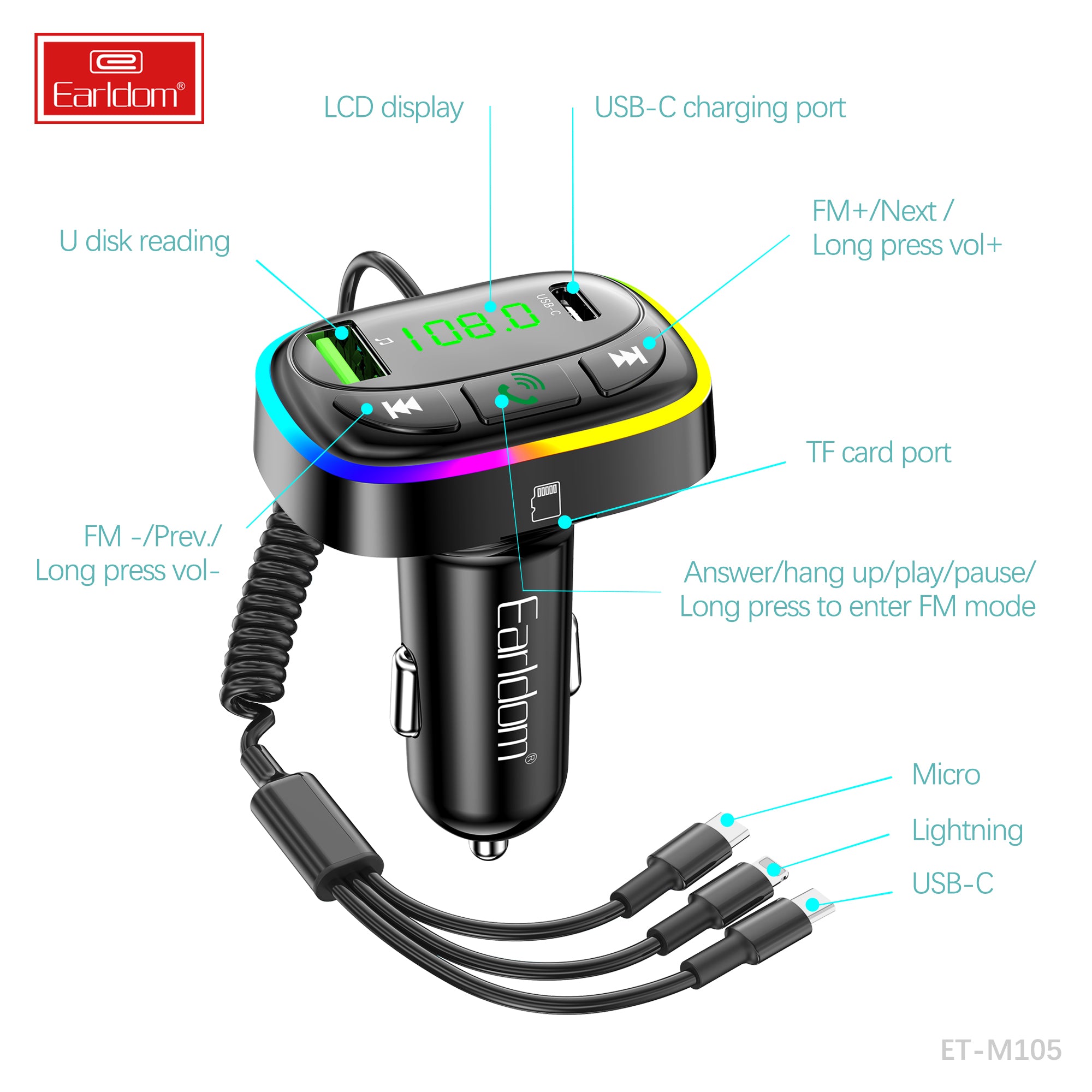 ET-M105 Fm Transmiter with charger cable ET-M105 Fm Transmiter with charger cable